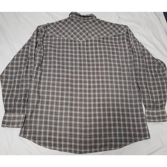 Chute 17 Plaid Western Pearl Snap Buttons Up Long Sleeve Shirt Brown Black Sz XL - Picture 3 of 5